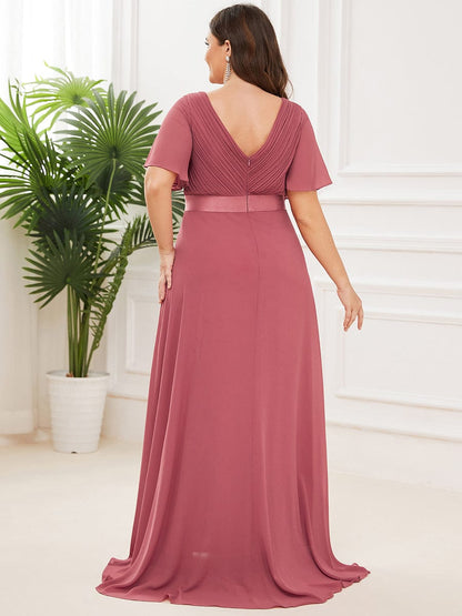 Elegant Plus Size Evening Gown with V-Neck Ruffles