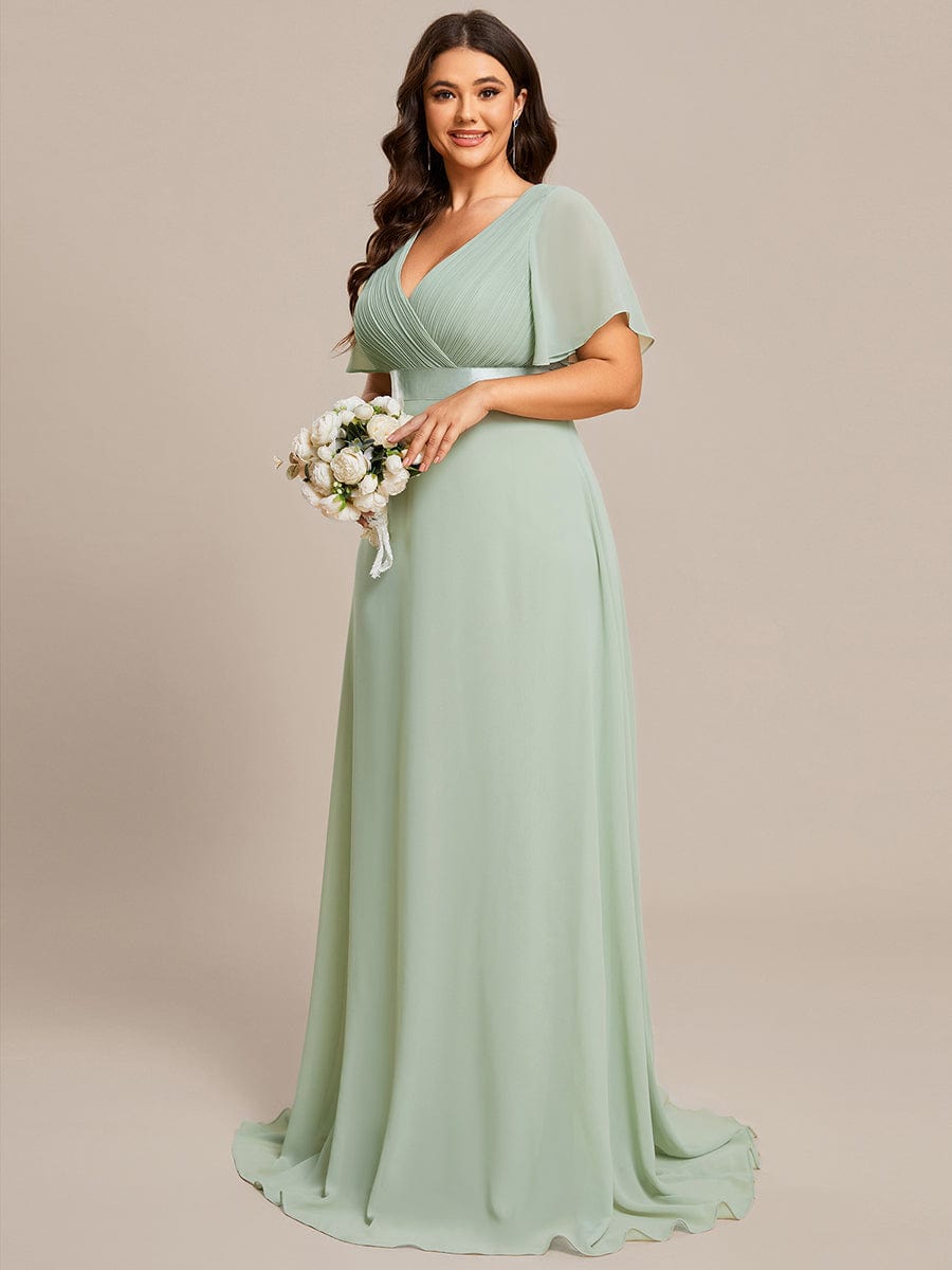 Elegant Plus Size Evening Gown with V-Neck Ruffles