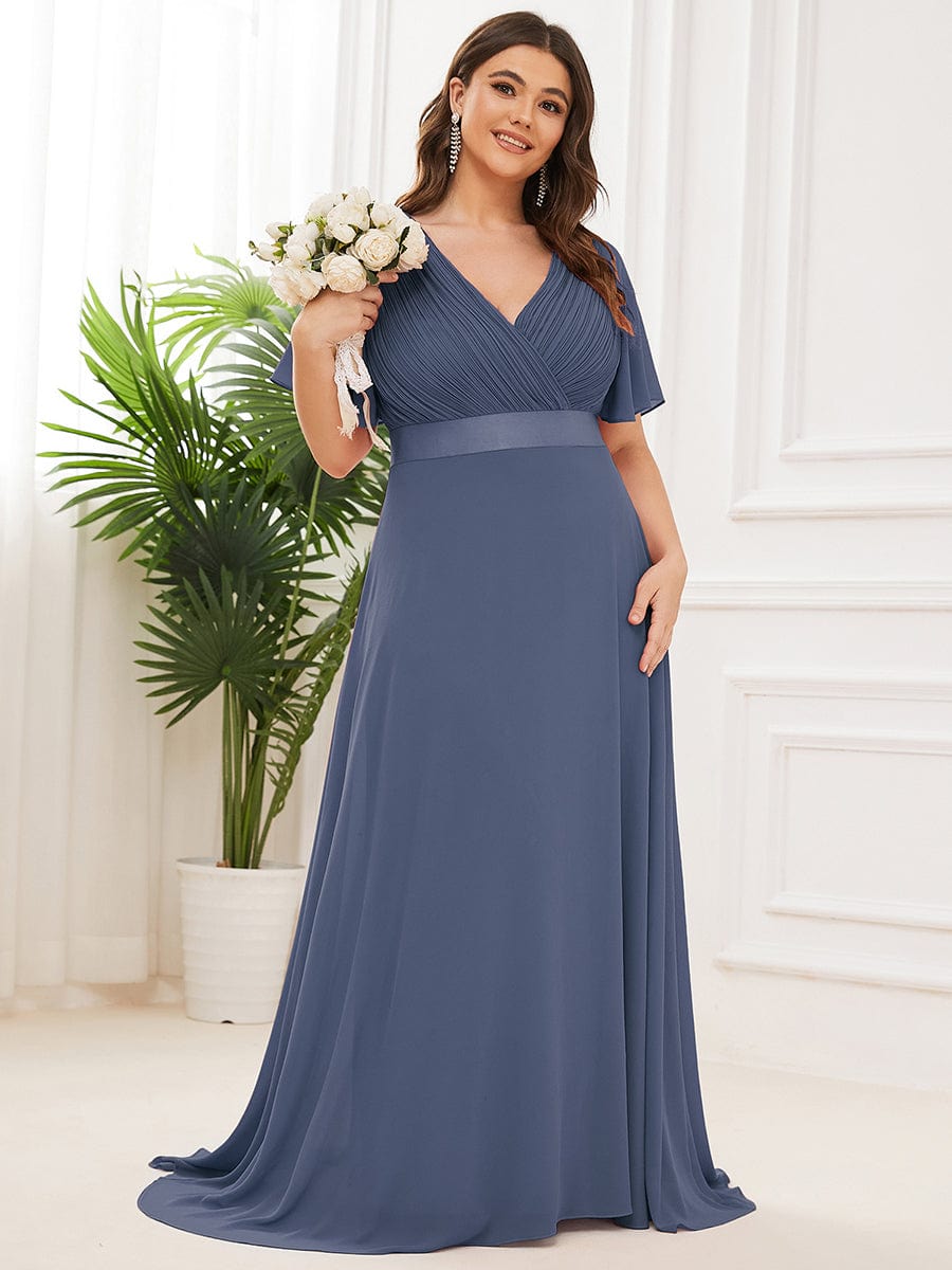 Elegant Plus Size Evening Gown with V-Neck Ruffles