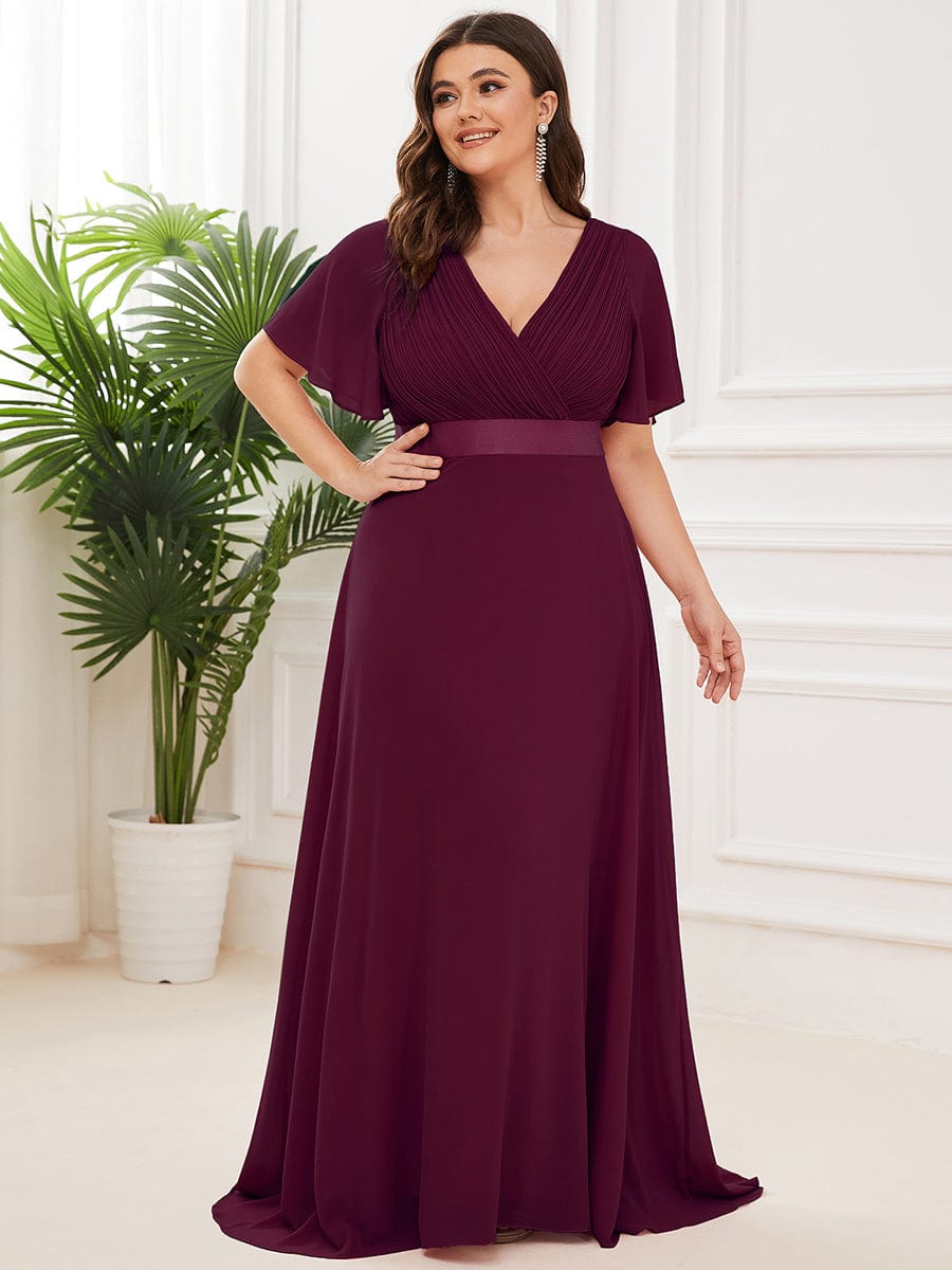 Elegant Plus Size Evening Gown with V-Neck Ruffles