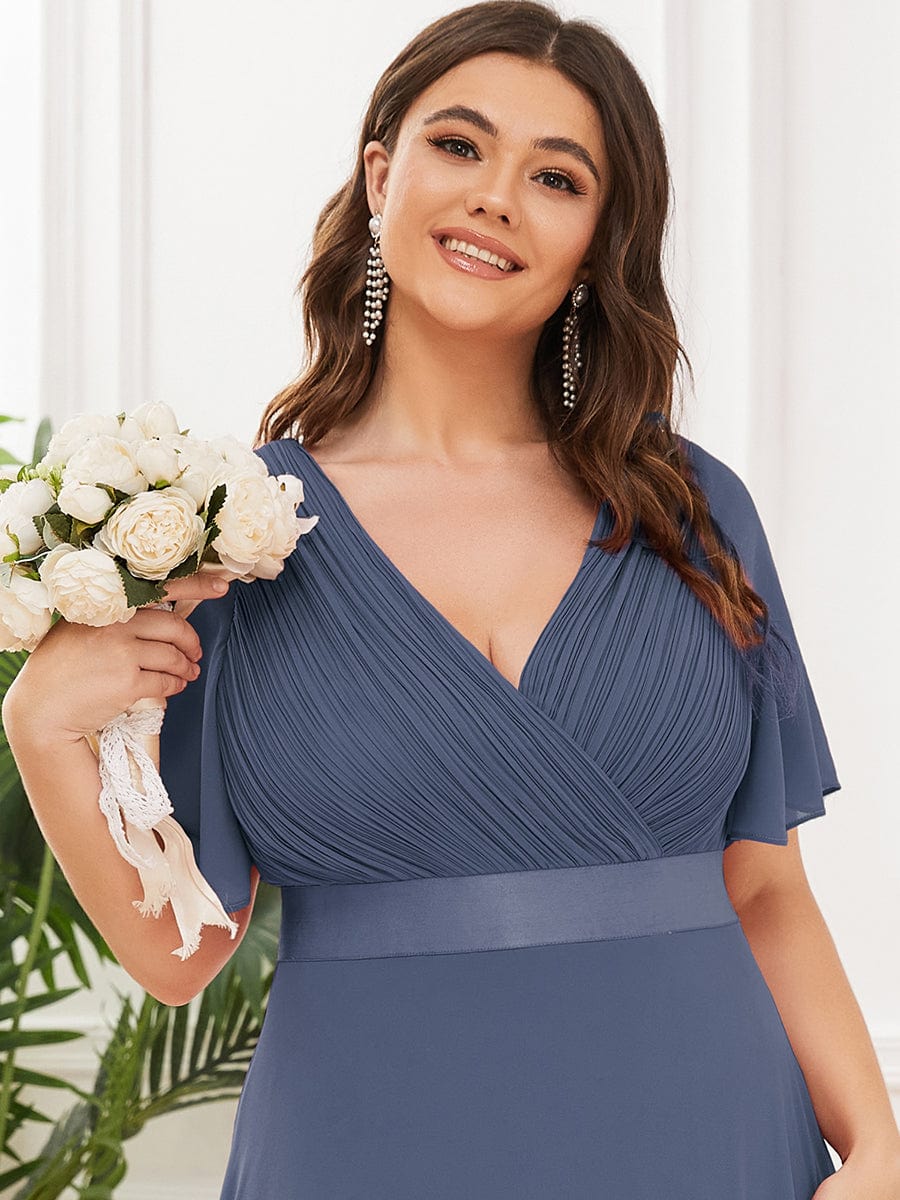 Elegant Plus Size Evening Gown with V-Neck Ruffles