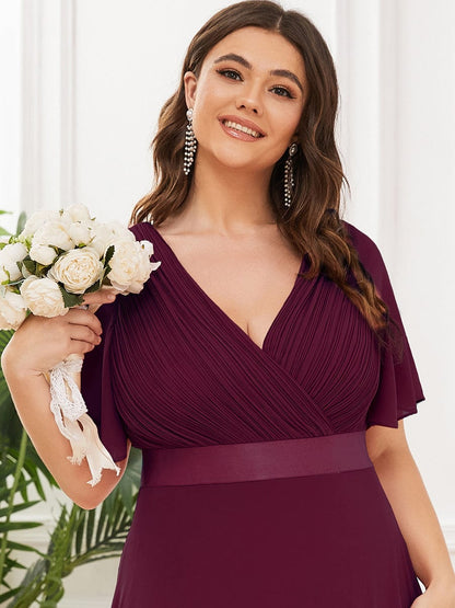 Elegant Plus Size Evening Gown with V-Neck Ruffles
