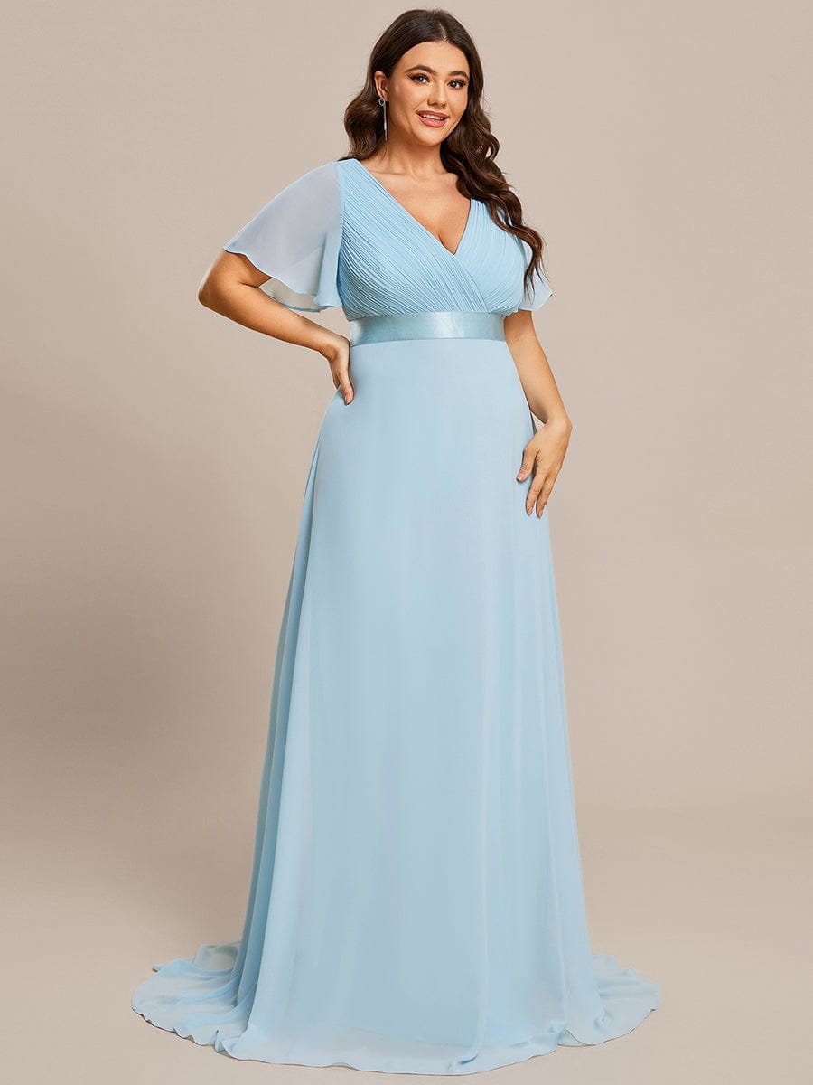 Elegant Plus Size Evening Gown with V-Neck Ruffles
