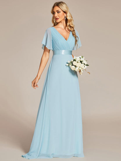 Elegant Plus Size Evening Gown with V-Neck Ruffles