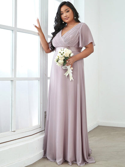 Elegant Plus Size Evening Gown with V-Neck Ruffles