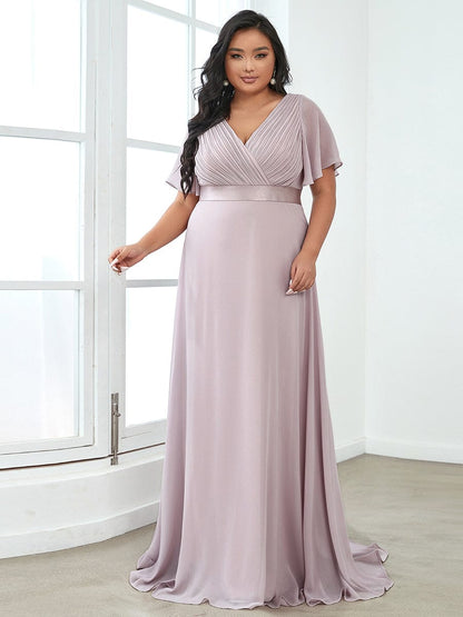Elegant Plus Size Evening Gown with V-Neck Ruffles