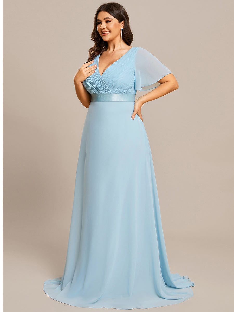 Elegant Plus Size Evening Gown with V-Neck Ruffles