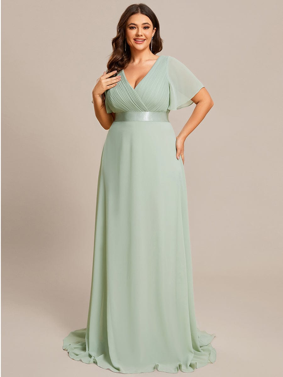 Elegant Plus Size Evening Gown with V-Neck Ruffles