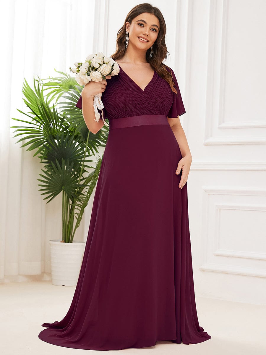 Elegant Plus Size Evening Gown with V-Neck Ruffles