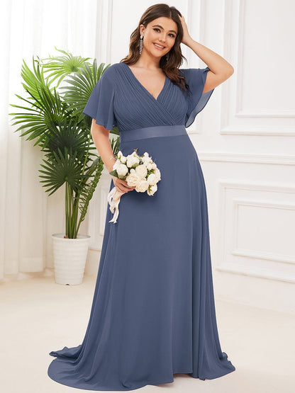 Elegant Plus Size Evening Gown with V-Neck Ruffles