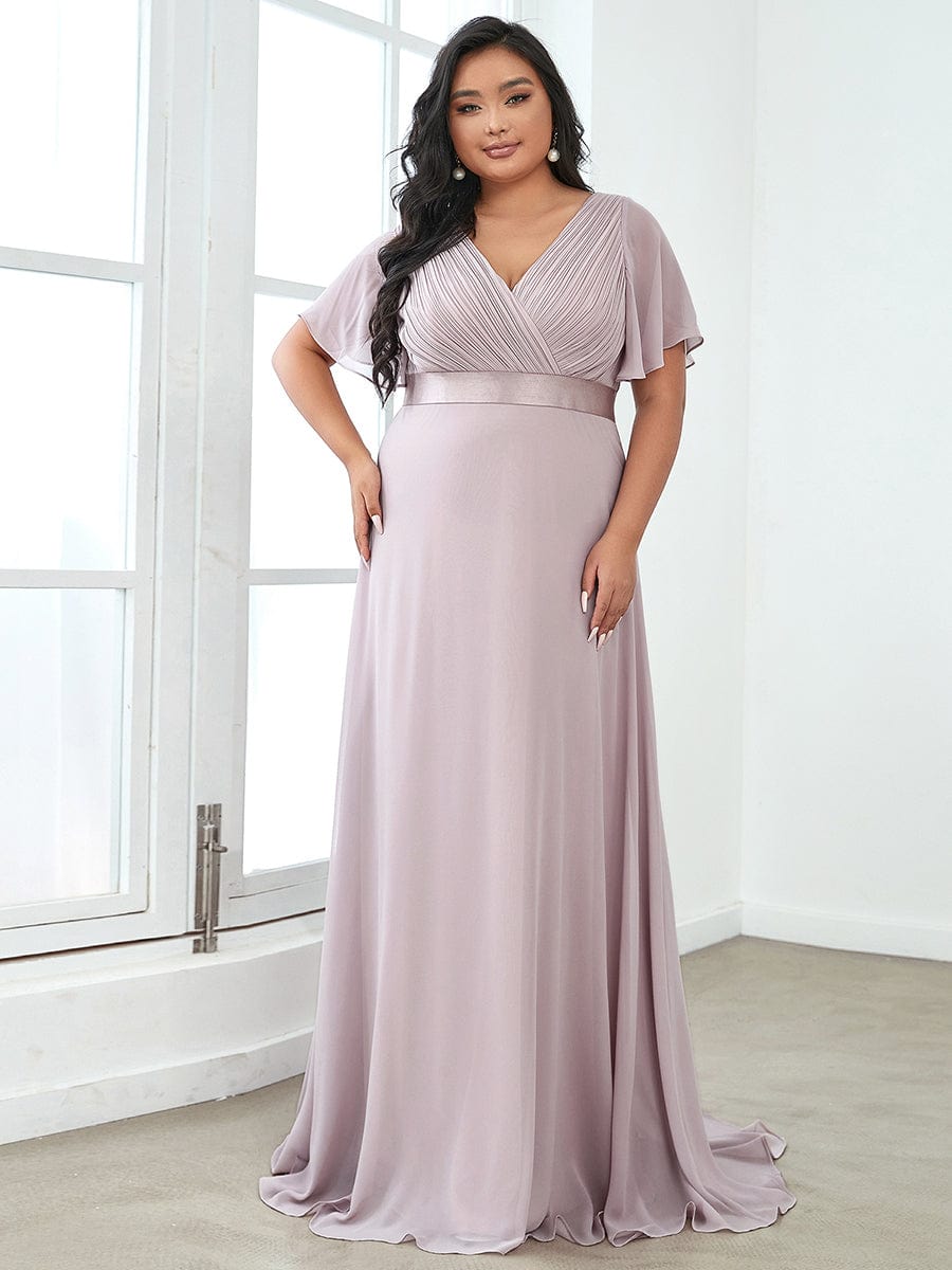 Elegant Plus Size Evening Gown with V-Neck Ruffles