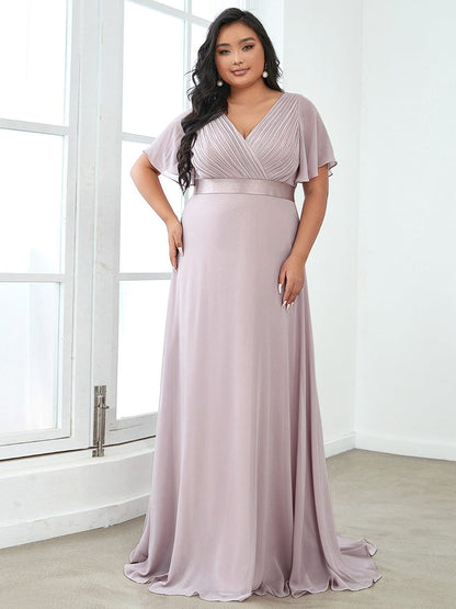 Elegant Plus Size Evening Gown with V-Neck Ruffles