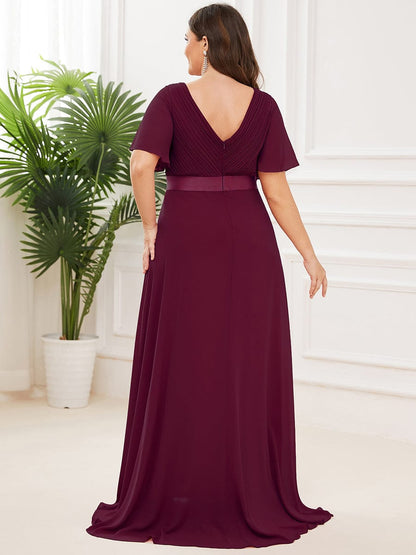 Elegant Plus Size Evening Gown with V-Neck Ruffles