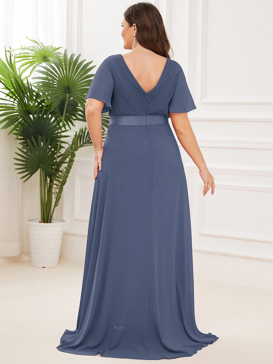 Elegant Plus Size Evening Gown with V-Neck Ruffles