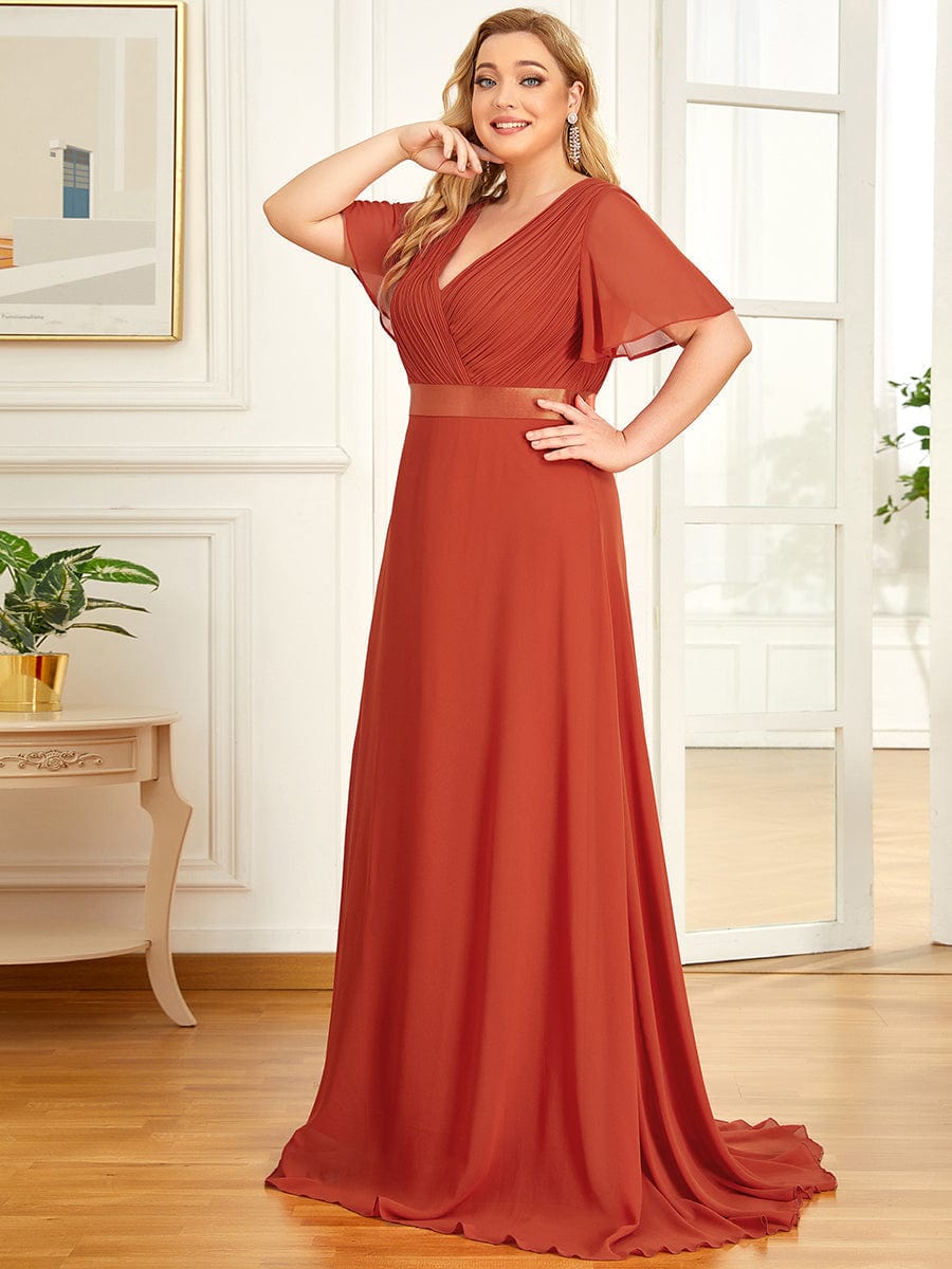 Elegant Plus Size Evening Gown with V-Neck Ruffles