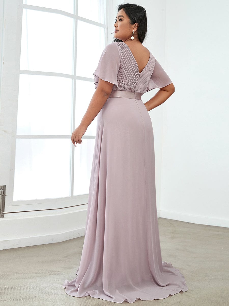 Elegant Plus Size Evening Gown with V-Neck Ruffles