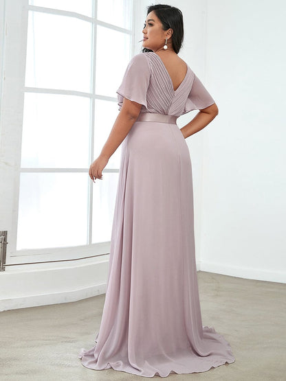Elegant Plus Size Evening Gown with V-Neck Ruffles