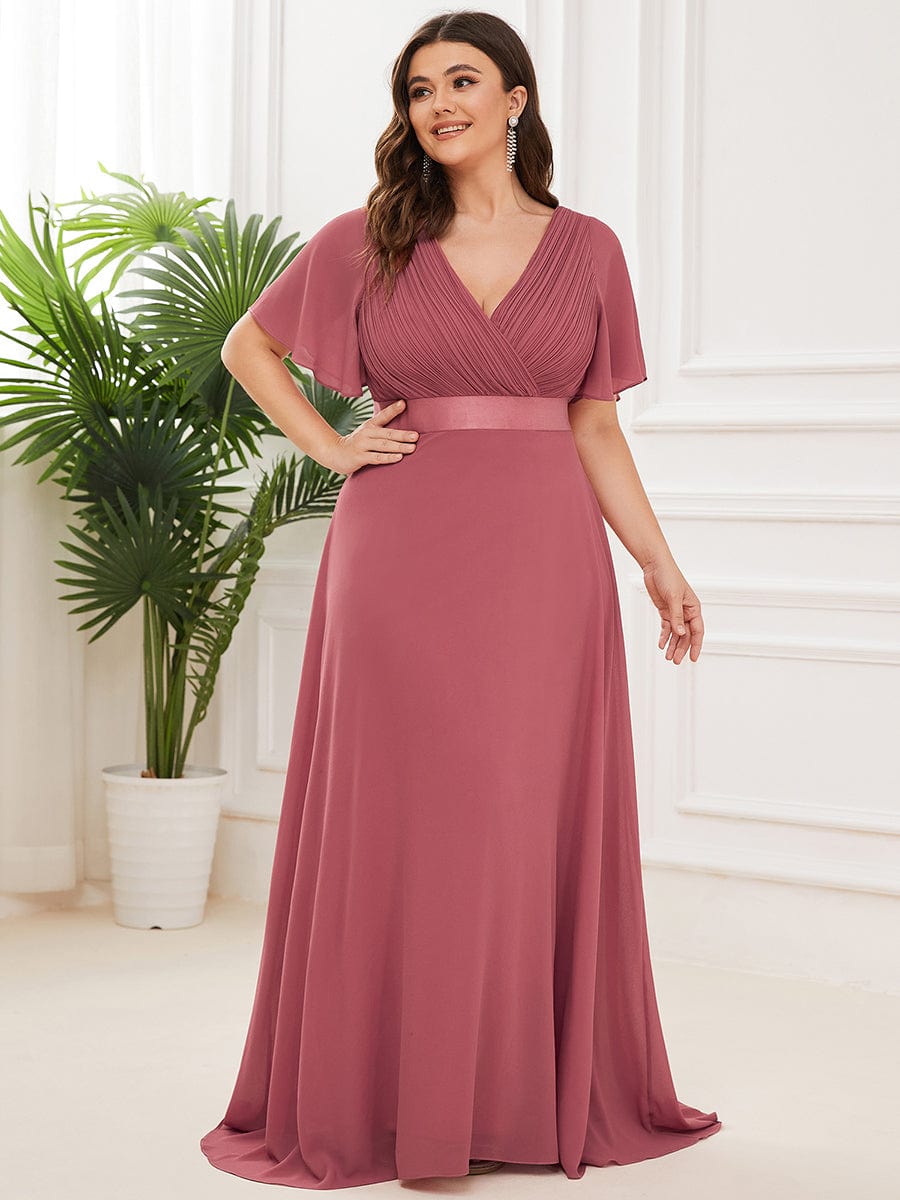Elegant Plus Size Evening Gown with V-Neck Ruffles