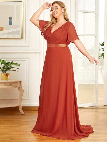 Elegant Plus Size Evening Gown with V-Neck Ruffles