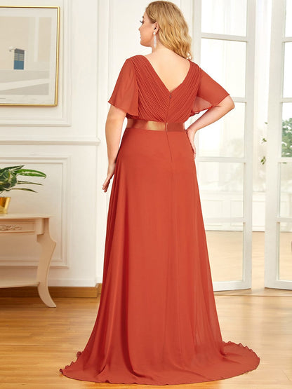 Elegant Plus Size Evening Gown with V-Neck Ruffles