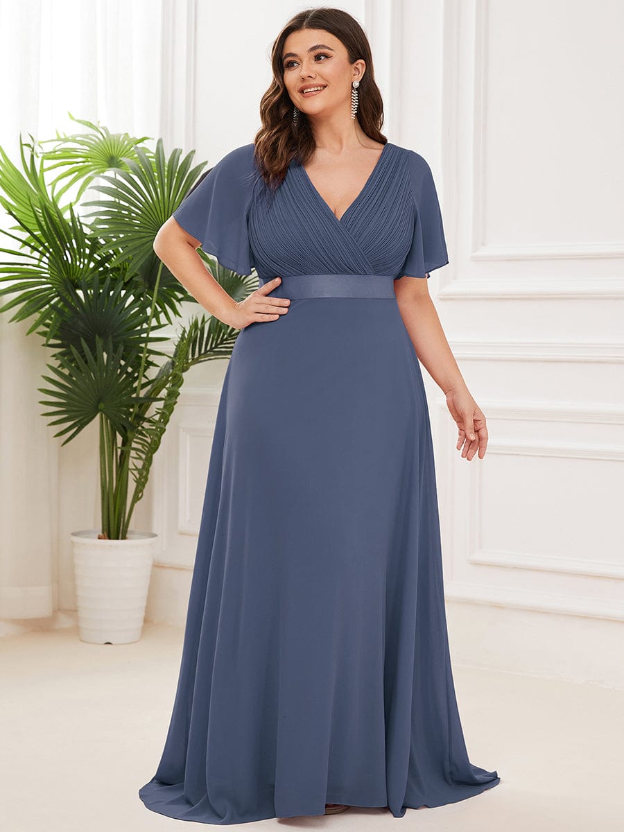Elegant Plus Size Evening Gown with V-Neck Ruffles