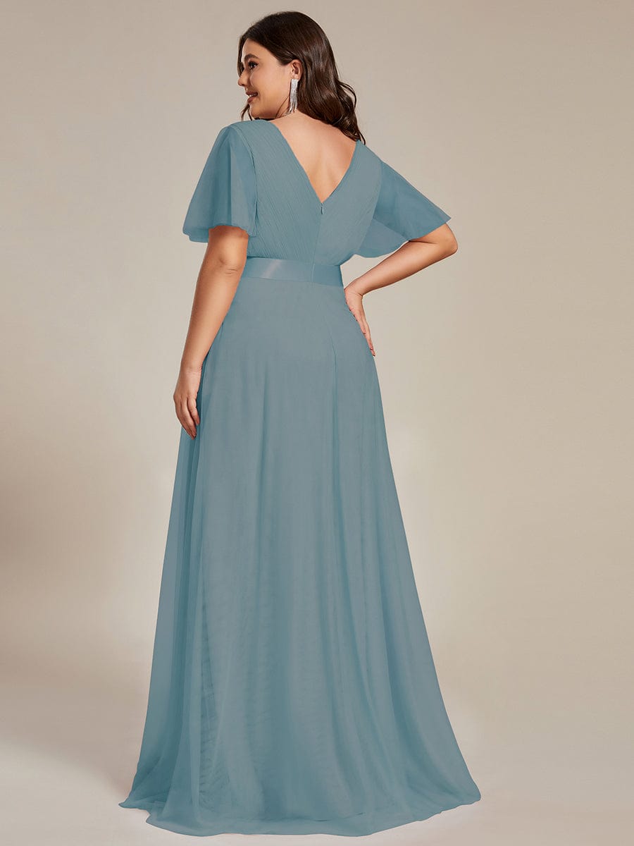 Elegant Plus Size Floor-Length Bridesmaid Gown with Short Sleeves