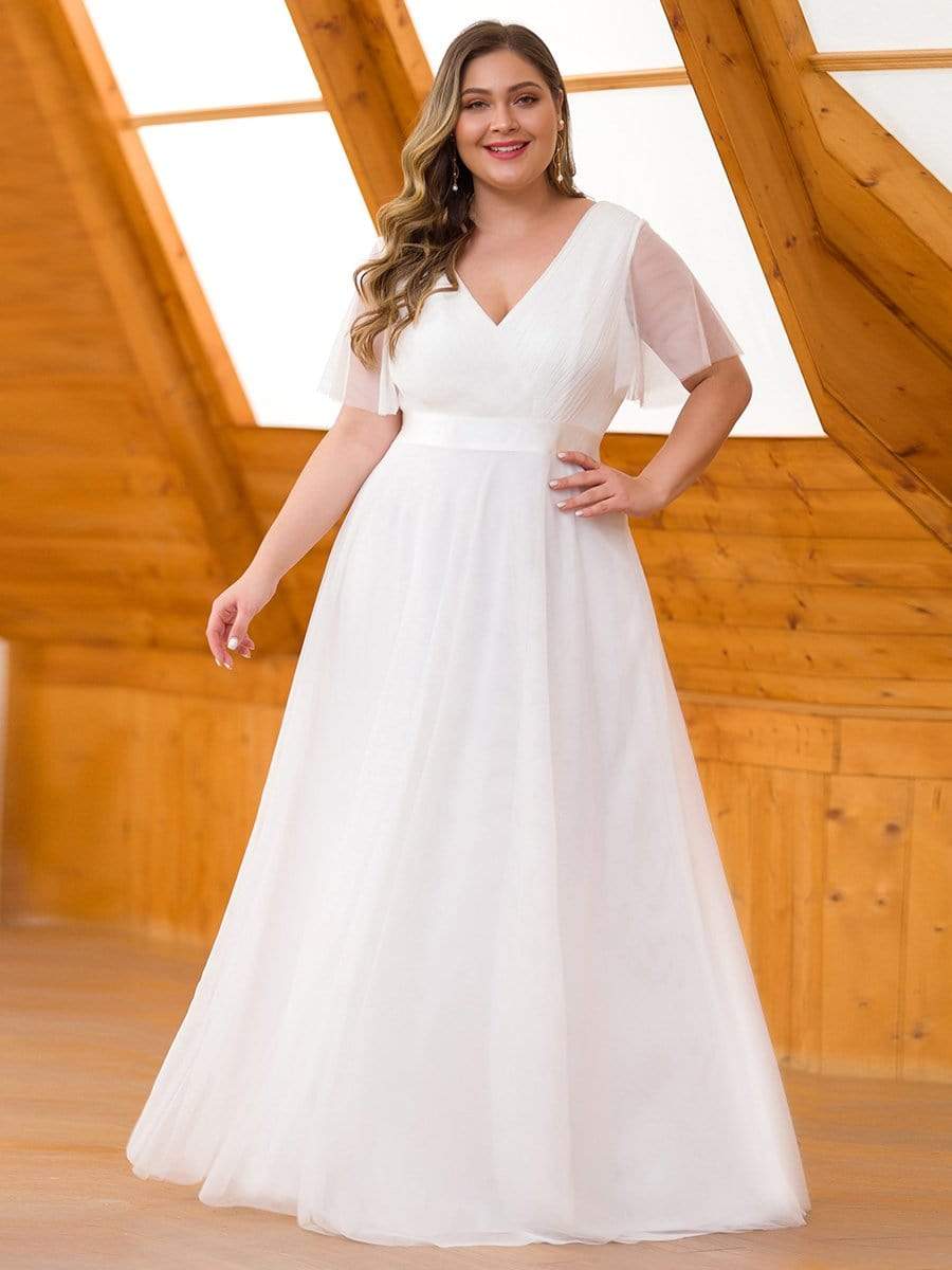 Elegant Plus Size Floor-Length Bridesmaid Gown with Short Sleeves