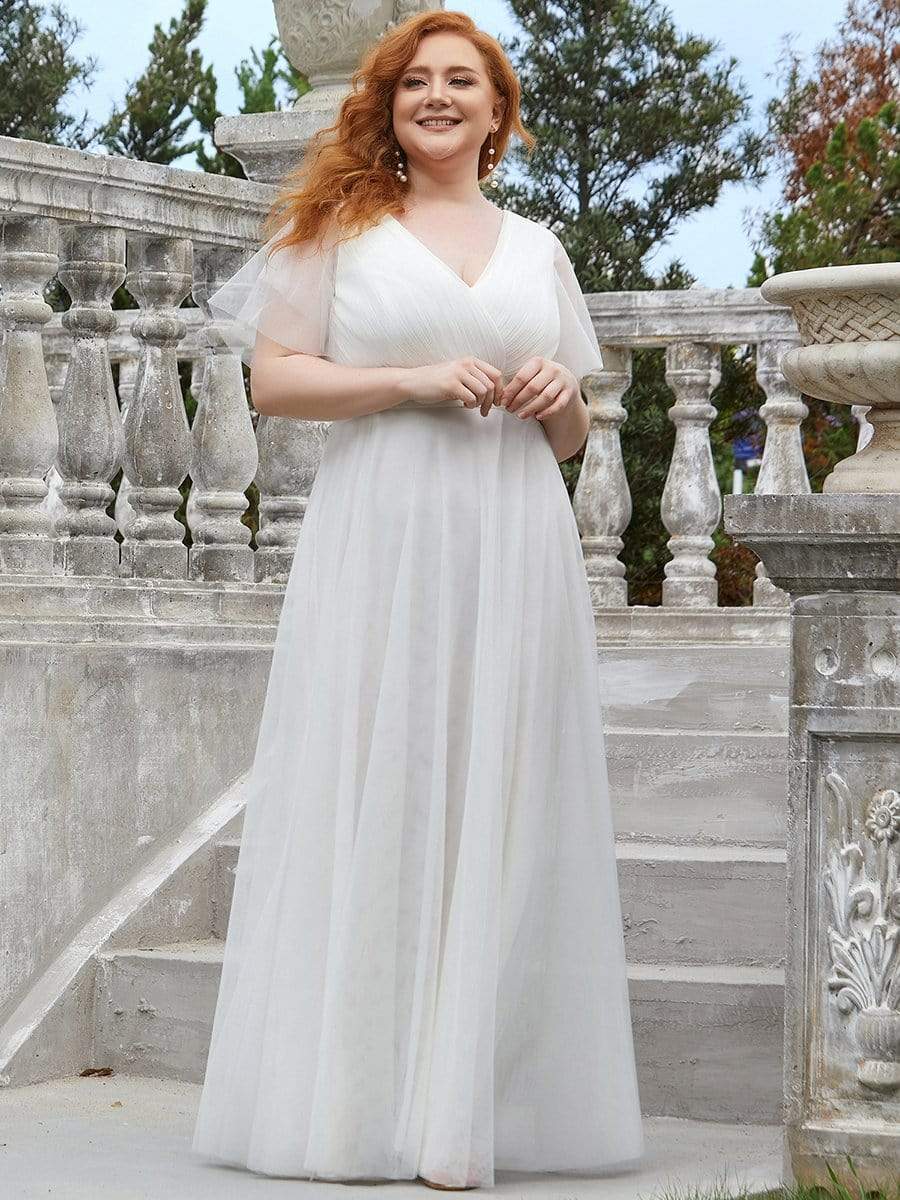 Elegant Plus Size Floor-Length Bridesmaid Gown with Short Sleeves