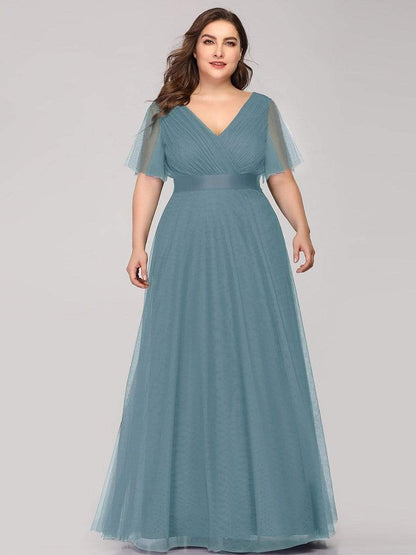 Elegant Plus Size Floor-Length Bridesmaid Gown with Short Sleeves