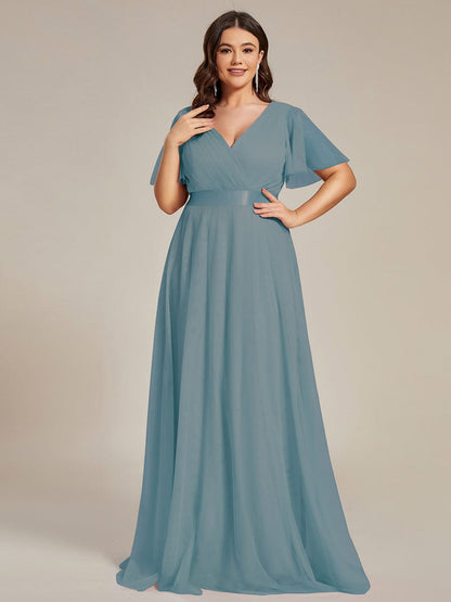 Elegant Plus Size Floor-Length Bridesmaid Gown with Short Sleeves