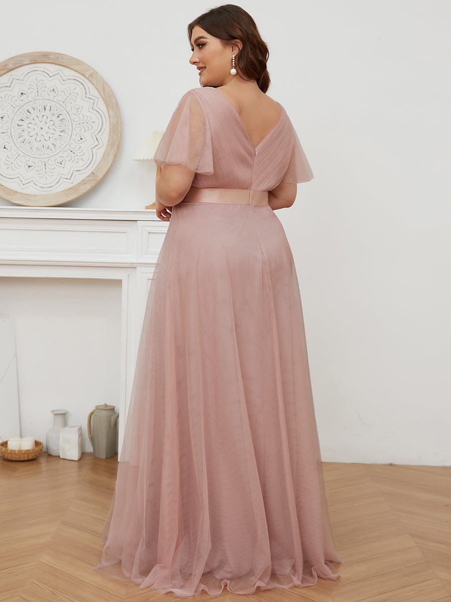 Elegant Plus Size Floor-Length Bridesmaid Gown with Short Sleeves