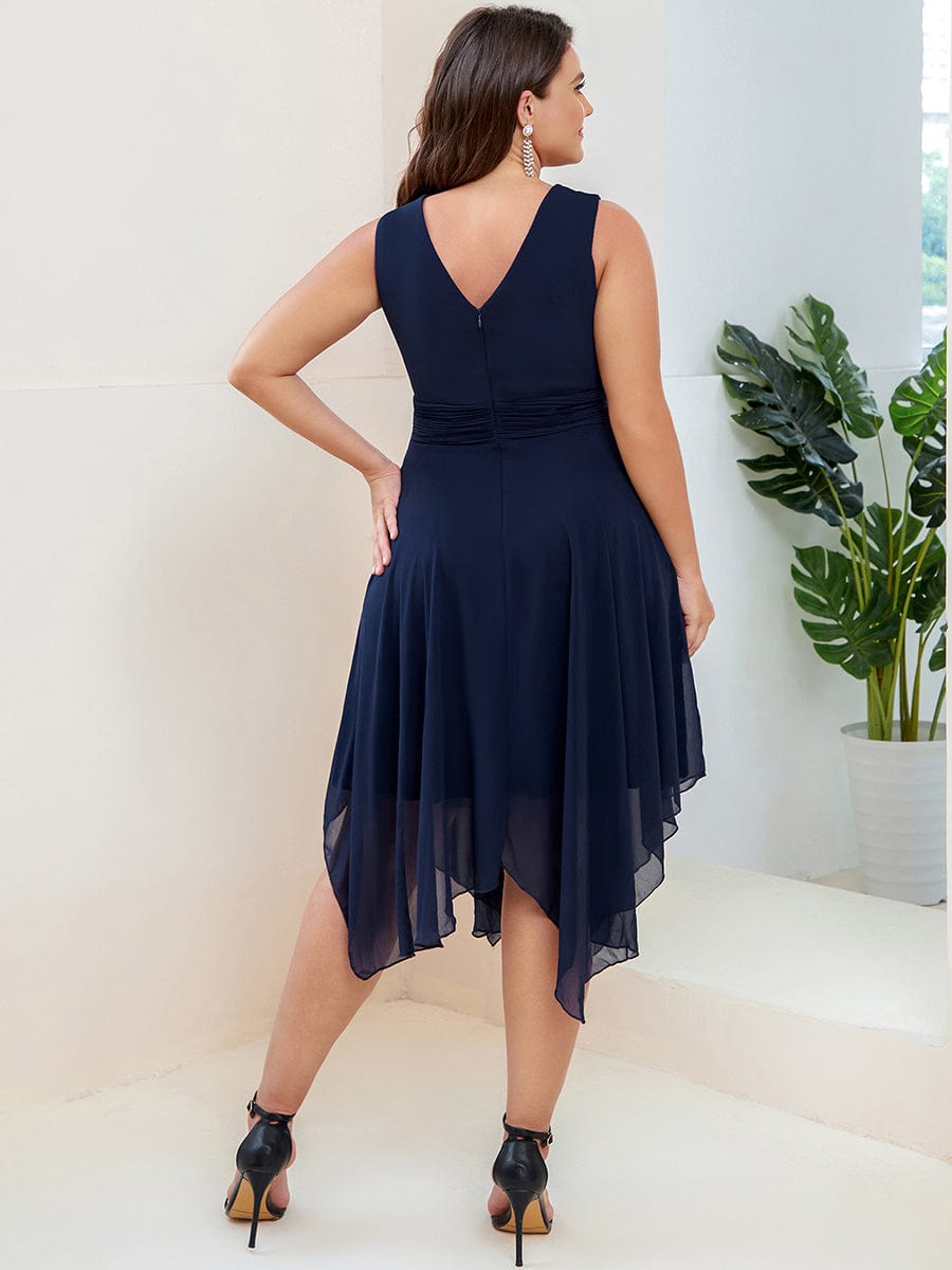 Elegant Plus Size Knee Length Chiffon Bridesmaid Dress with Asymmetrical Hem