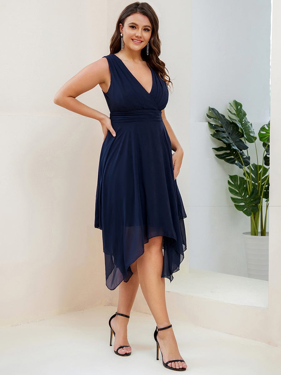 Elegant Plus Size Knee Length Chiffon Bridesmaid Dress with Asymmetrical Hem