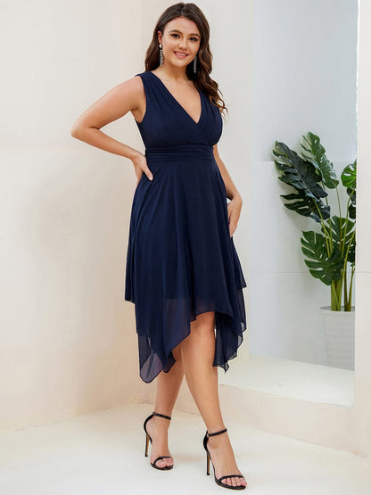 Elegant Plus Size Knee Length Chiffon Bridesmaid Dress with Asymmetrical Hem