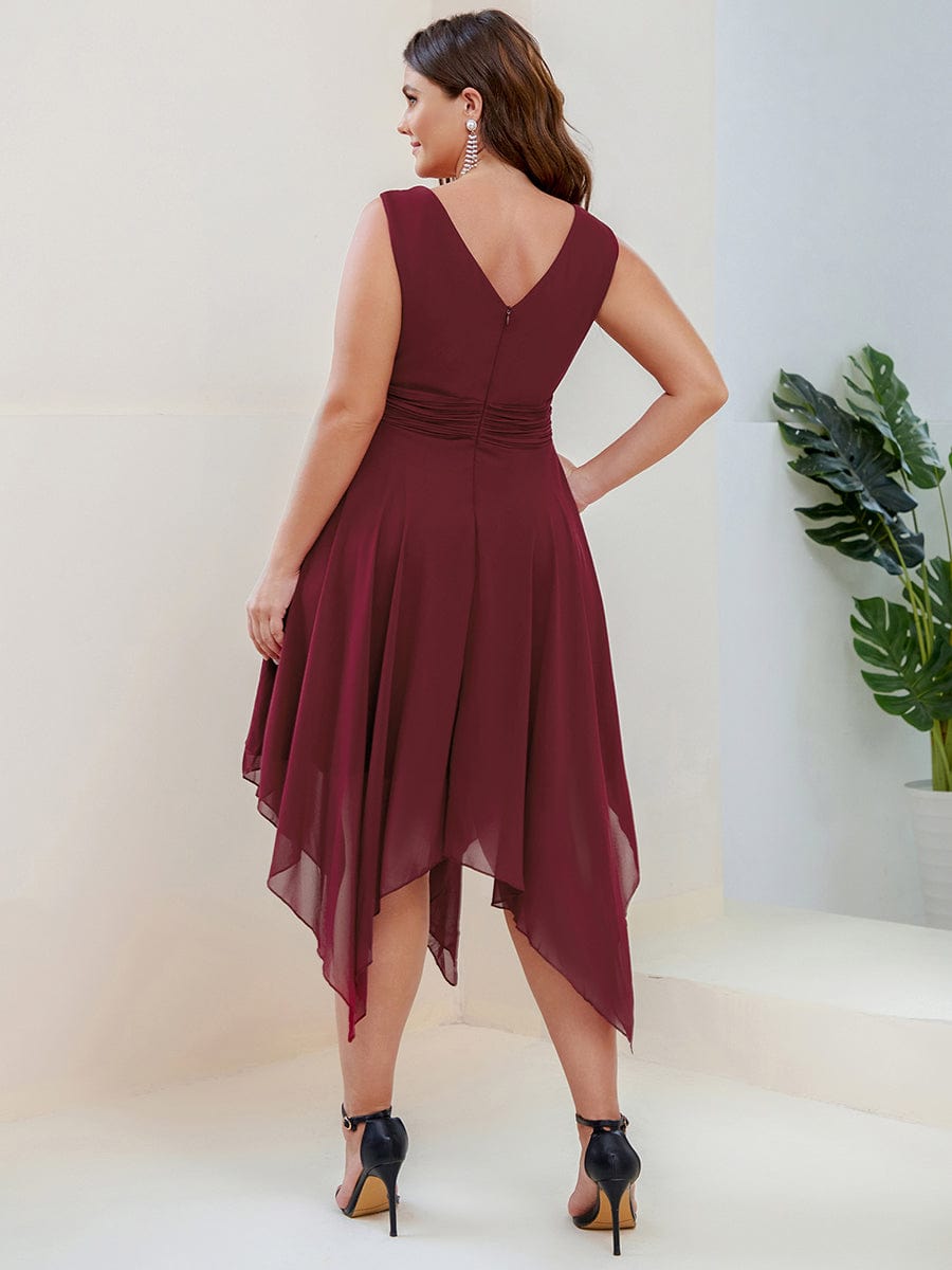 Elegant Plus Size Knee Length Chiffon Bridesmaid Dress with Asymmetrical Hem