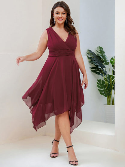 Elegant Plus Size Knee Length Chiffon Bridesmaid Dress with Asymmetrical Hem