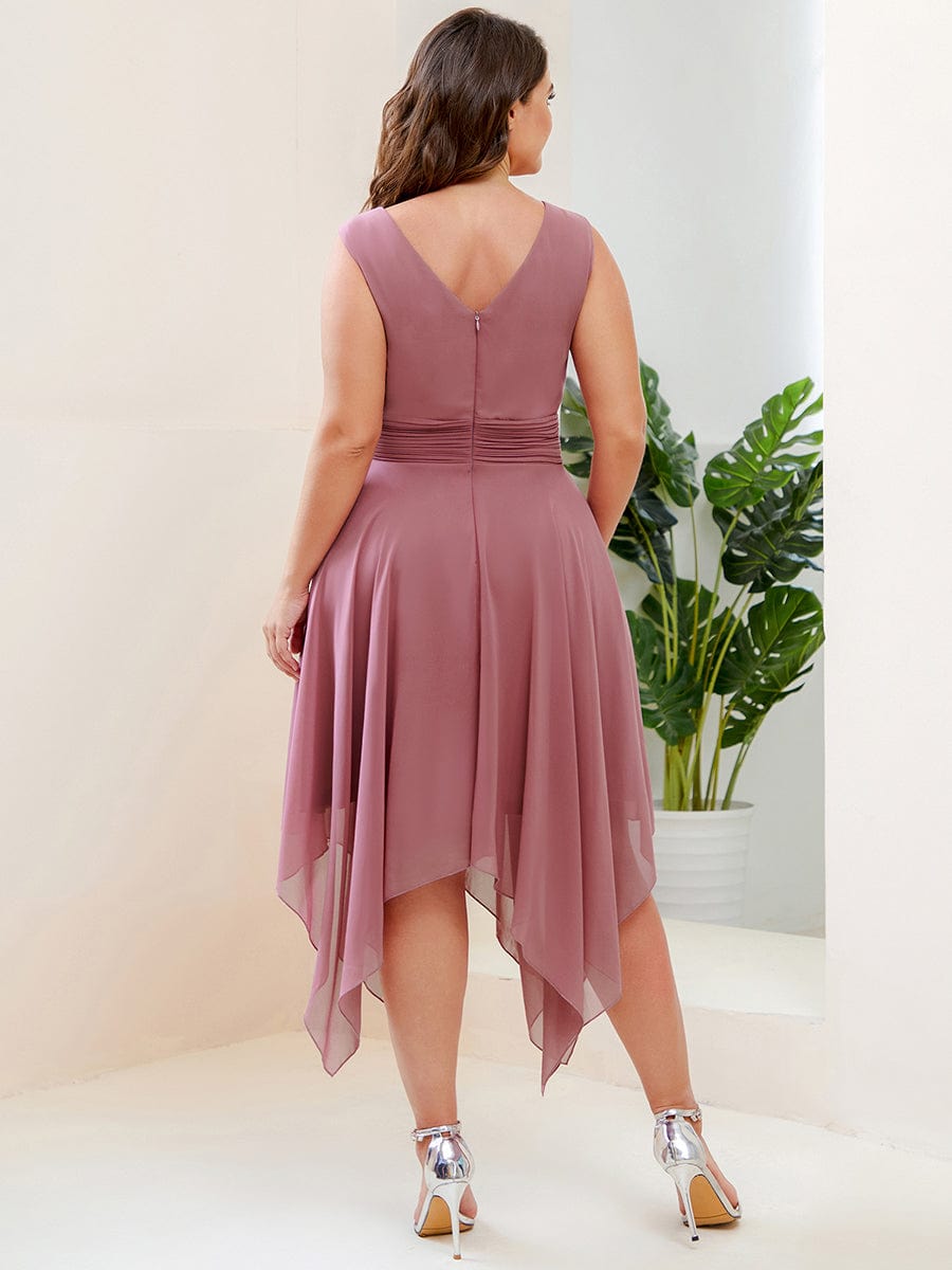 Elegant Plus Size Knee Length Chiffon Bridesmaid Dress with Asymmetrical Hem