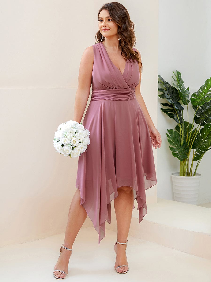 Elegant Plus Size Knee Length Chiffon Bridesmaid Dress with Asymmetrical Hem