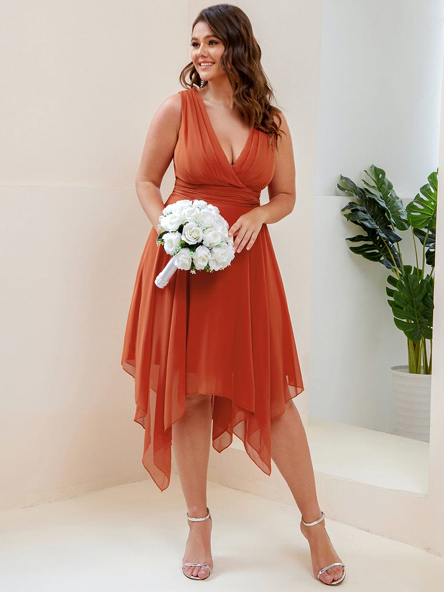 Elegant Plus Size Knee Length Chiffon Bridesmaid Dress with Asymmetrical Hem