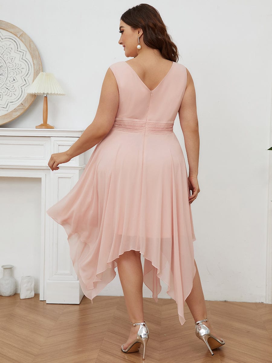 Elegant Plus Size Knee Length Chiffon Bridesmaid Dress with Asymmetrical Hem
