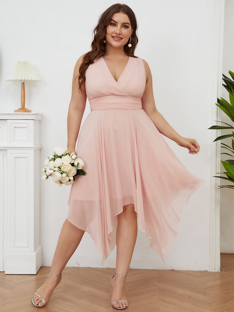 Elegant Plus Size Knee Length Chiffon Bridesmaid Dress with Asymmetrical Hem