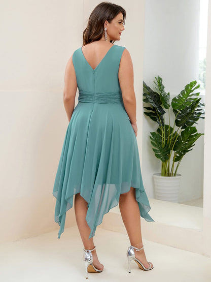 Elegant Plus Size Knee Length Chiffon Bridesmaid Dress with Asymmetrical Hem