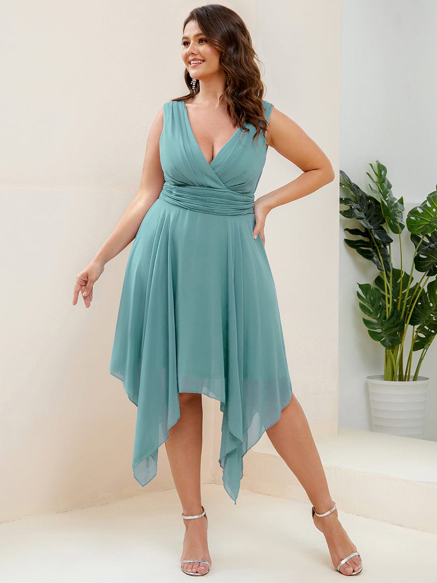 Elegant Plus Size Knee Length Chiffon Bridesmaid Dress with Asymmetrical Hem