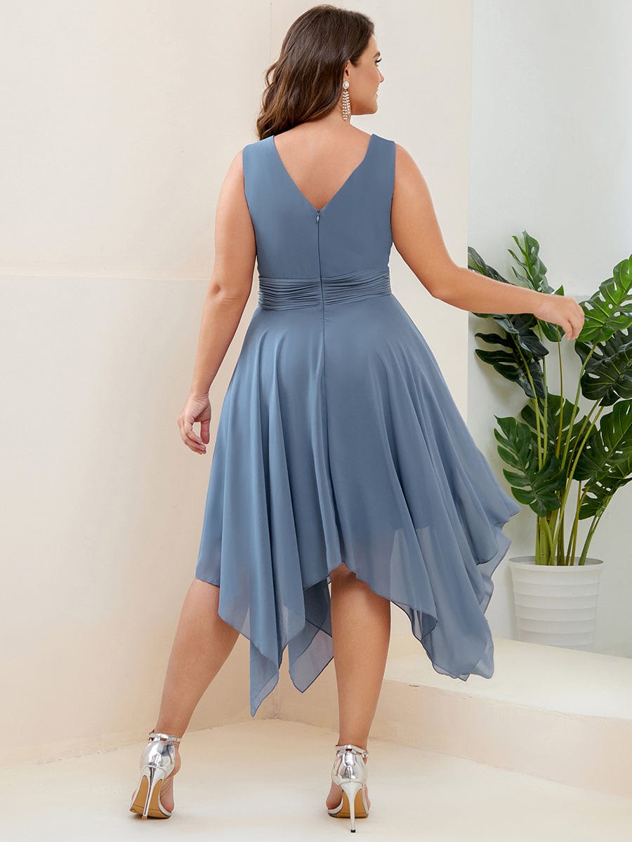 Elegant Plus Size Knee Length Chiffon Bridesmaid Dress with Asymmetrical Hem