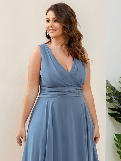 Elegant Plus Size Knee Length Chiffon Bridesmaid Dress with Asymmetrical Hem