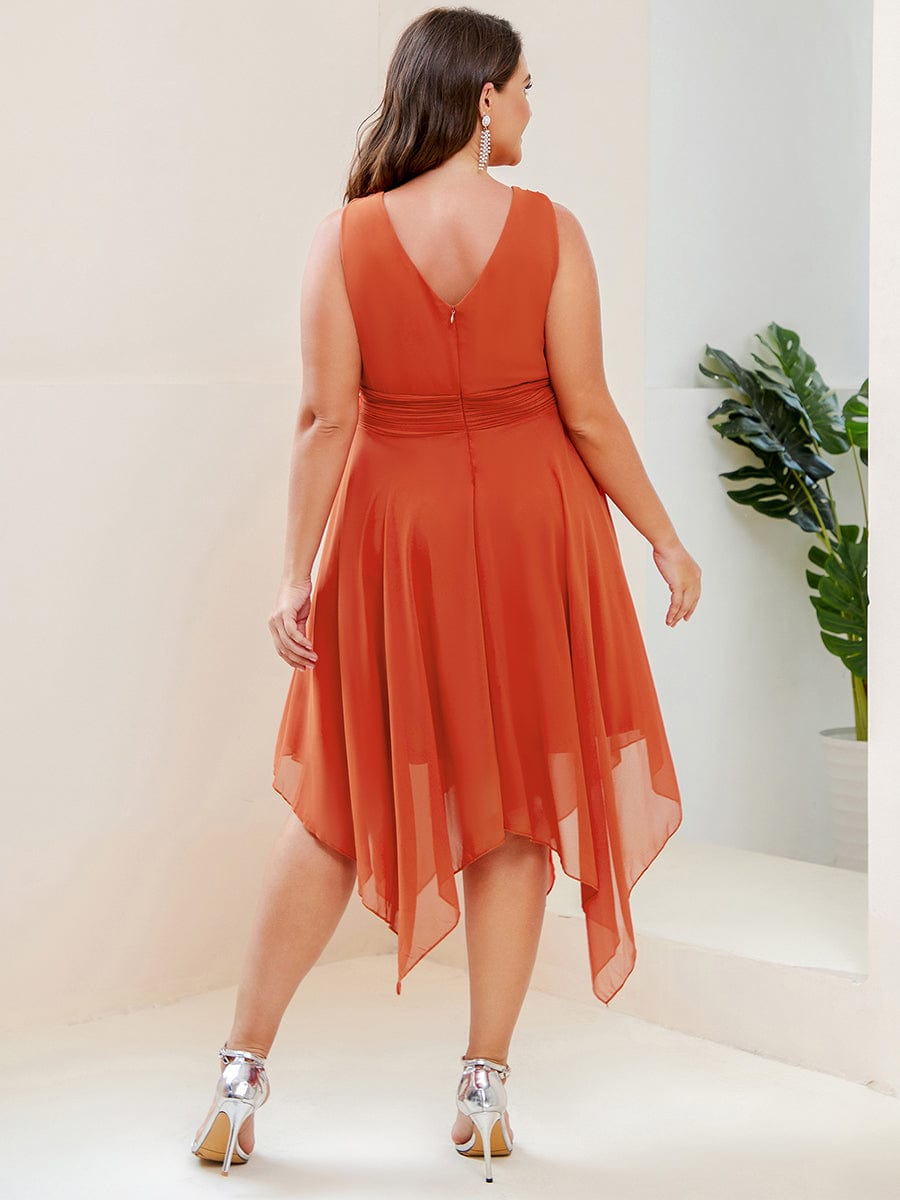 Elegant Plus Size Knee Length Chiffon Bridesmaid Dress with Asymmetrical Hem