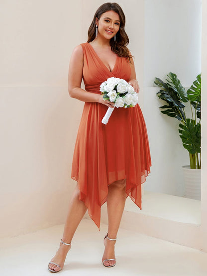 Elegant Plus Size Knee Length Chiffon Bridesmaid Dress with Asymmetrical Hem
