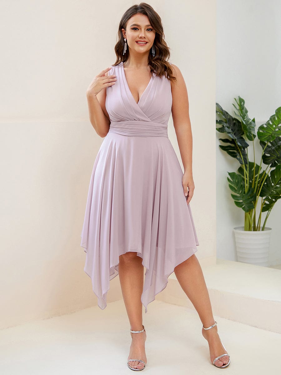 Elegant Plus Size Knee Length Chiffon Bridesmaid Dress with Asymmetrical Hem