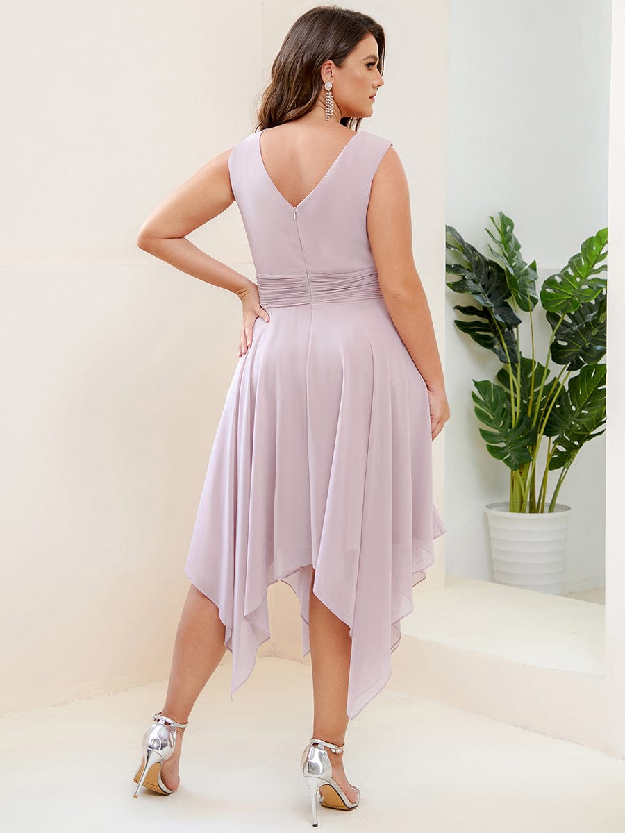 Elegant Plus Size Knee Length Chiffon Bridesmaid Dress with Asymmetrical Hem
