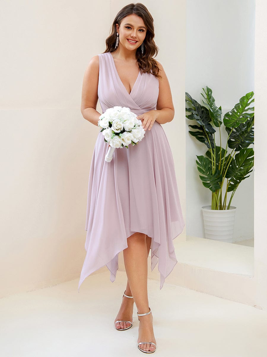 Elegant Plus Size Knee Length Chiffon Bridesmaid Dress with Asymmetrical Hem